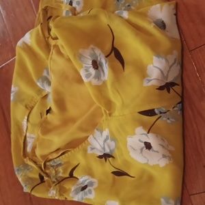 Mustard yellow with flowers Cabi blouse